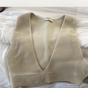 Babaton Beige Ribbed Knit Vest